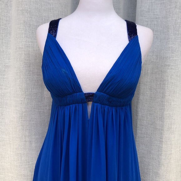 Cache cobalt blue beaded trim open back silk mini dress - Picture 3 of 14